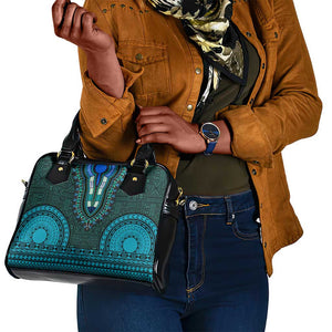 Teal Dashiki and Tapa Pattern Shoulder Handbag Africa-Polynesia Together Culture