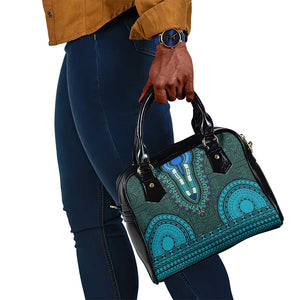 Teal Dashiki and Tapa Pattern Shoulder Handbag Africa-Polynesia Together Culture