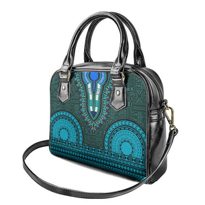 Teal Dashiki and Tapa Pattern Shoulder Handbag Africa-Polynesia Together Culture