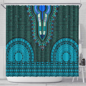 Teal Dashiki and Tapa Pattern Shower Curtain Africa-Polynesia Together Culture