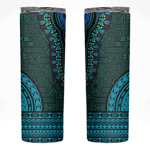 Teal Dashiki and Tapa Pattern Skinny Tumbler Africa-Polynesia Together Culture