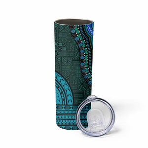 Teal Dashiki and Tapa Pattern Skinny Tumbler Africa-Polynesia Together Culture