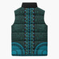 Teal Dashiki and Tapa Pattern Sleeveless Puffer Jacket Africa-Polynesia Together Culture