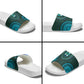 Teal Dashiki and Tapa Pattern Slide Sandals Africa-Polynesia Together Culture