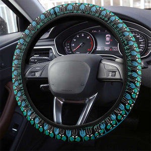 Teal Dashiki and Tapa Pattern Steering Wheel Cover Africa-Polynesia Together Culture