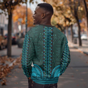 Teal Dashiki and Tapa Pattern Sweatshirt Africa-Polynesia Together Culture