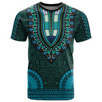 Teal Dashiki and Tapa Pattern T shirt Africa-Polynesia Together Culture
