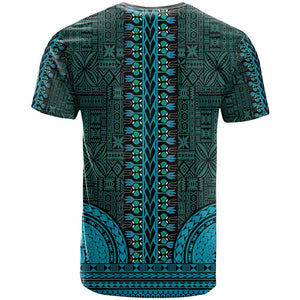 Teal Dashiki and Tapa Pattern T shirt Africa-Polynesia Together Culture