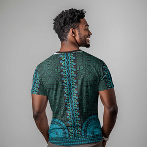 Teal Dashiki and Tapa Pattern T shirt Africa-Polynesia Together Culture