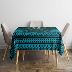 Teal Dashiki and Tapa Pattern Tablecloth Africa-Polynesia Together Culture