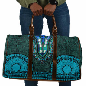 Teal Dashiki and Tapa Pattern Travel Bag Africa-Polynesia Together Culture