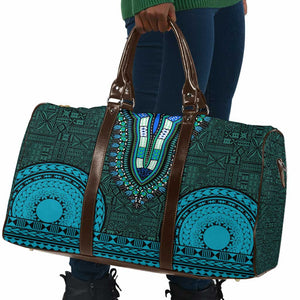 Teal Dashiki and Tapa Pattern Travel Bag Africa-Polynesia Together Culture