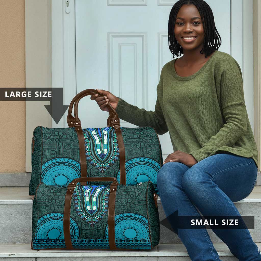 Teal Dashiki and Tapa Pattern Travel Bag Africa-Polynesia Together Culture