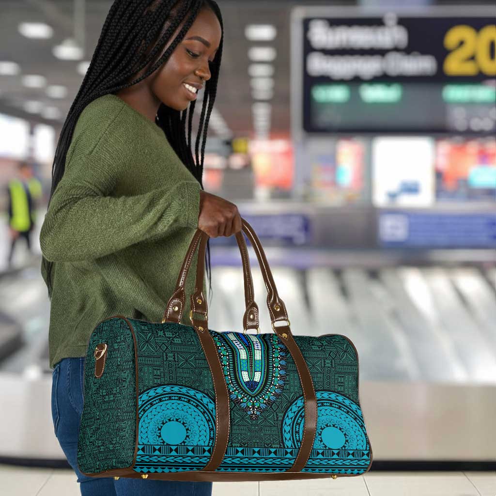 Teal Dashiki and Tapa Pattern Travel Bag Africa-Polynesia Together Culture