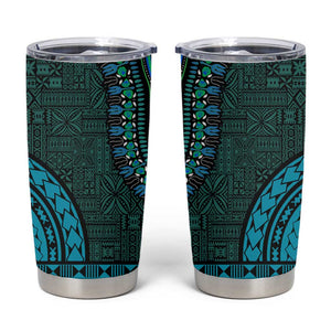 Teal Dashiki and Tapa Pattern Tumbler Cup Africa-Polynesia Together Culture