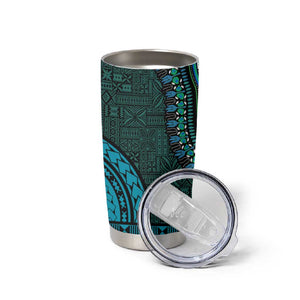 Teal Dashiki and Tapa Pattern Tumbler Cup Africa-Polynesia Together Culture