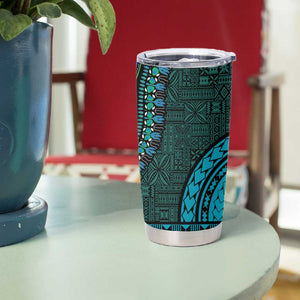 Teal Dashiki and Tapa Pattern Tumbler Cup Africa-Polynesia Together Culture