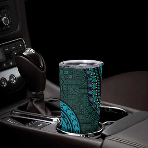 Teal Dashiki and Tapa Pattern Tumbler Cup Africa-Polynesia Together Culture