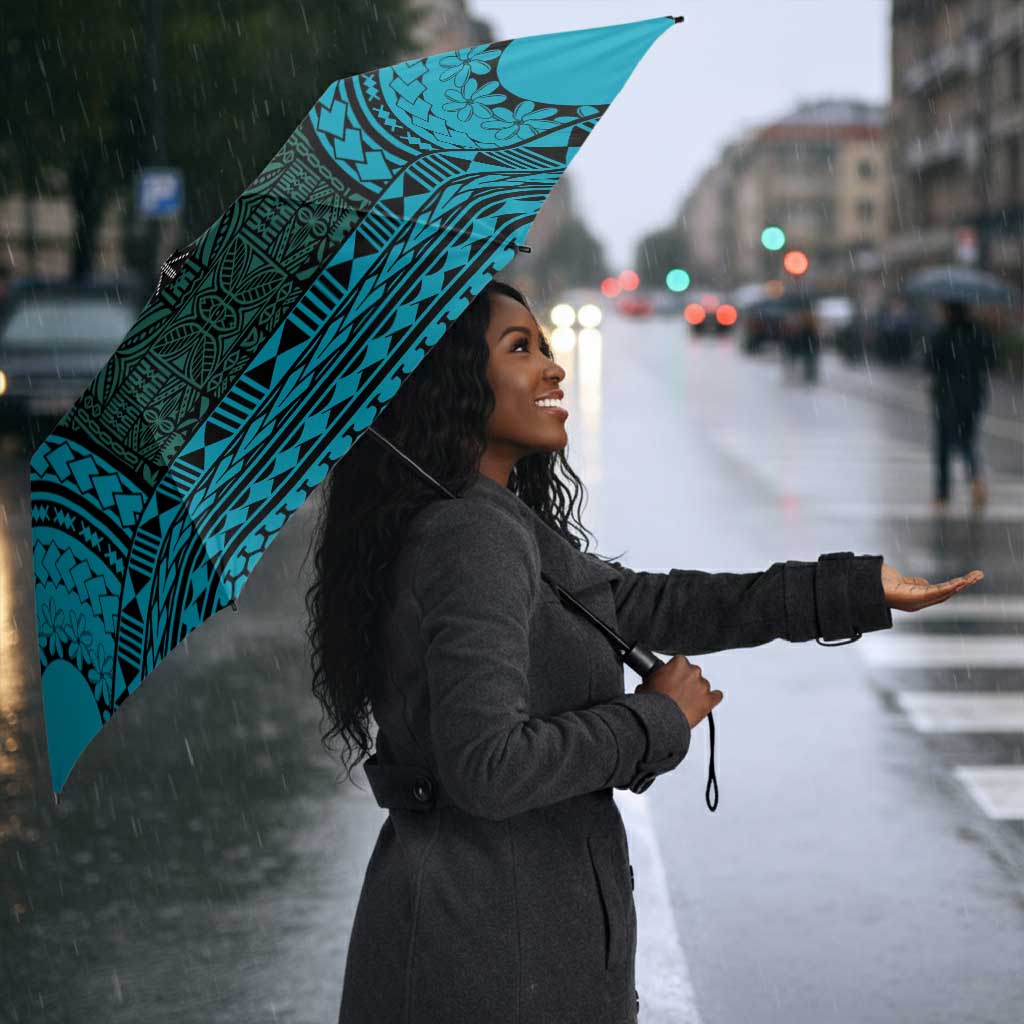 Teal Dashiki and Tapa Pattern Umbrella Africa-Polynesia Together Culture