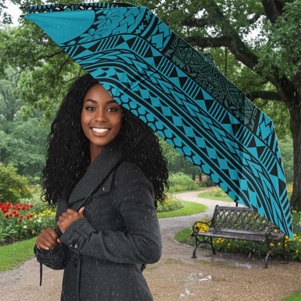 Teal Dashiki and Tapa Pattern Umbrella Africa-Polynesia Together Culture