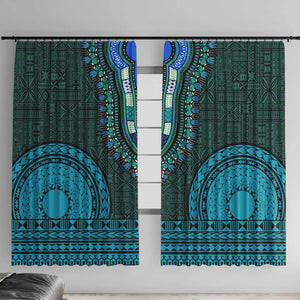 Teal Dashiki and Tapa Pattern Window Curtain Africa-Polynesia Together Culture