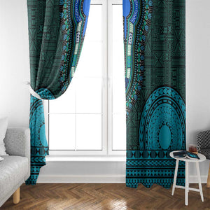 Teal Dashiki and Tapa Pattern Window Curtain Africa-Polynesia Together Culture