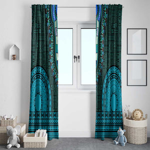 Teal Dashiki and Tapa Pattern Window Curtain Africa-Polynesia Together Culture