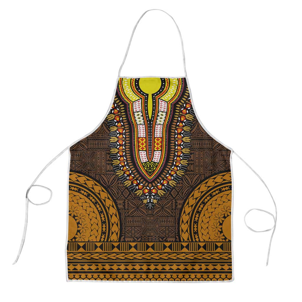 Gold Dashiki and Tapa Pattern Apron Africa-Polynesia Together Culture