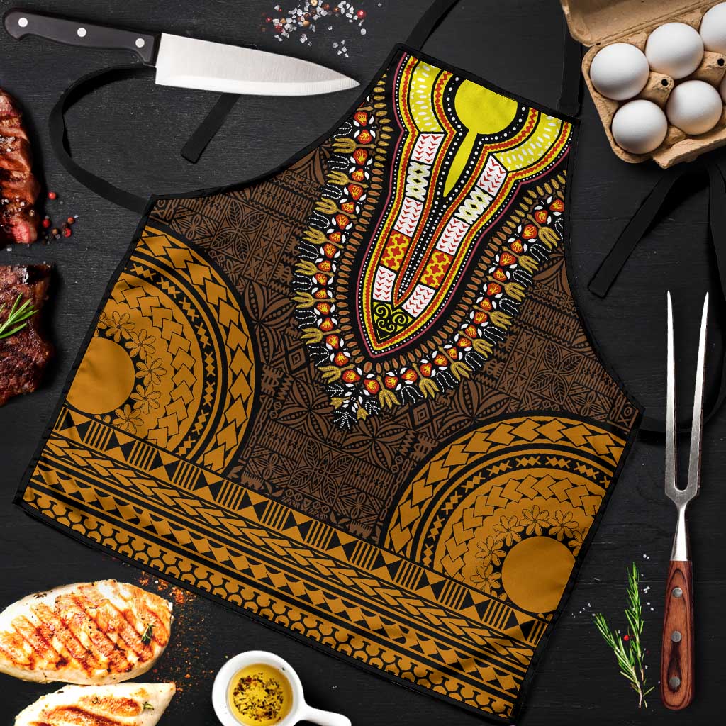 Gold Dashiki and Tapa Pattern Apron Africa-Polynesia Together Culture