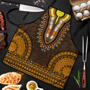Gold Dashiki and Tapa Pattern Apron Africa-Polynesia Together Culture
