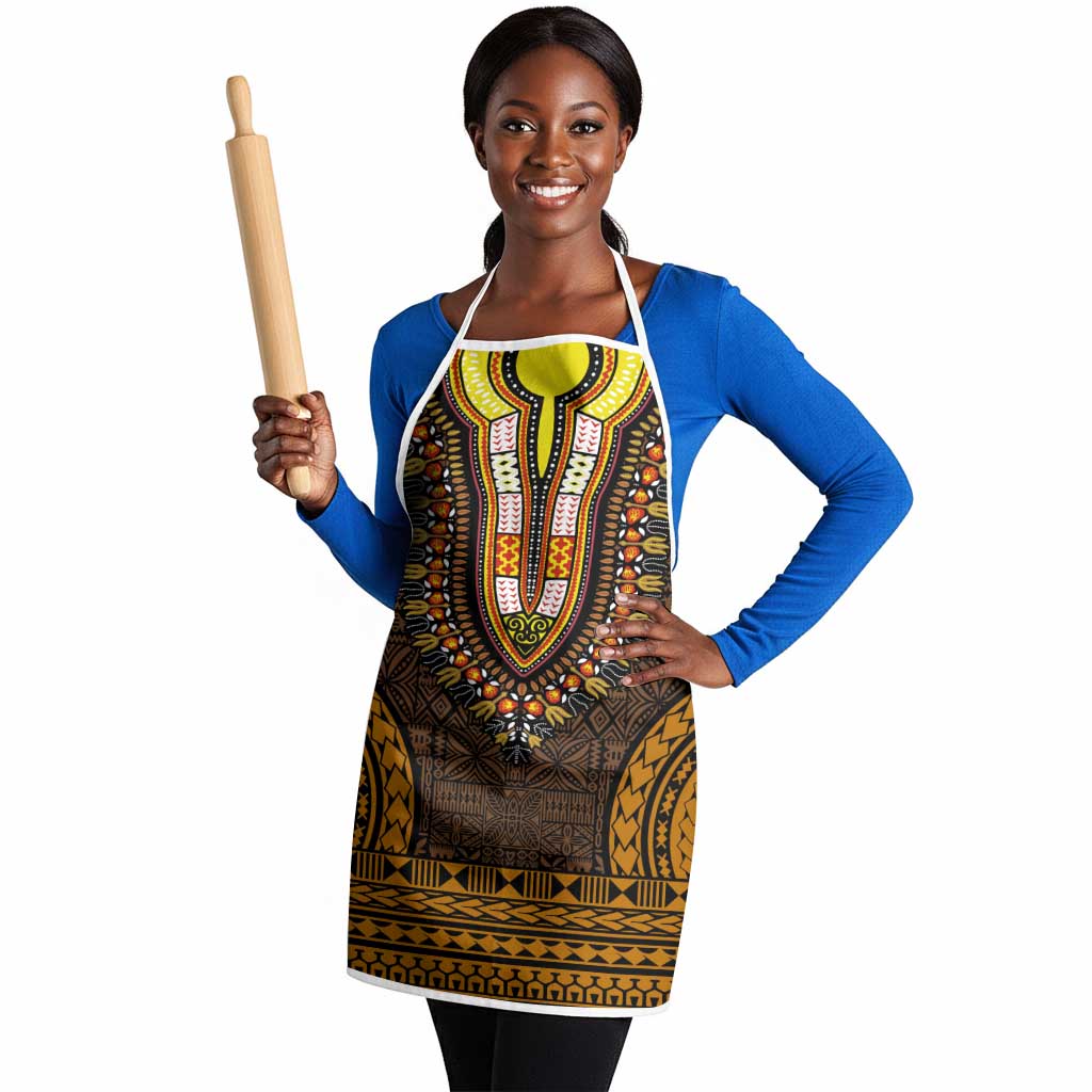 Gold Dashiki and Tapa Pattern Apron Africa-Polynesia Together Culture