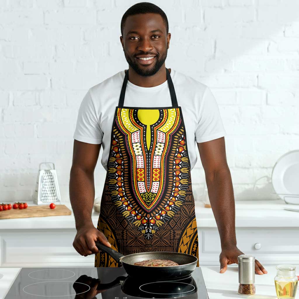 Gold Dashiki and Tapa Pattern Apron Africa-Polynesia Together Culture