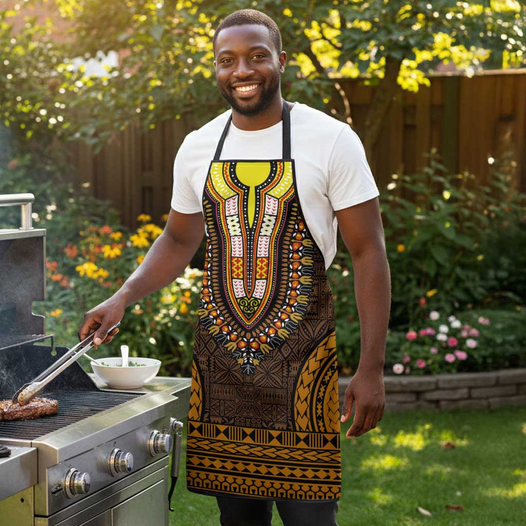 Gold Dashiki and Tapa Pattern Apron Africa-Polynesia Together Culture