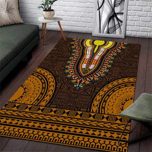 Gold Dashiki and Tapa Pattern Area Rug Africa-Polynesia Together Culture