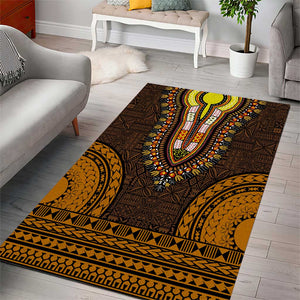 Gold Dashiki and Tapa Pattern Area Rug Africa-Polynesia Together Culture