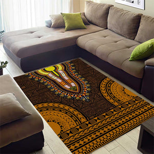 Gold Dashiki and Tapa Pattern Area Rug Africa-Polynesia Together Culture