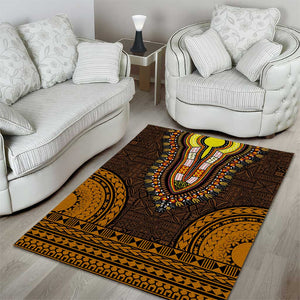 Gold Dashiki and Tapa Pattern Area Rug Africa-Polynesia Together Culture