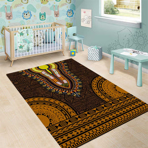 Gold Dashiki and Tapa Pattern Area Rug Africa-Polynesia Together Culture