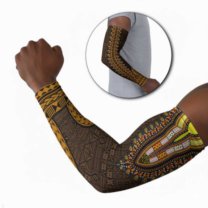 Gold Dashiki and Tapa Pattern Arm Sleeves Africa-Polynesia Together Culture