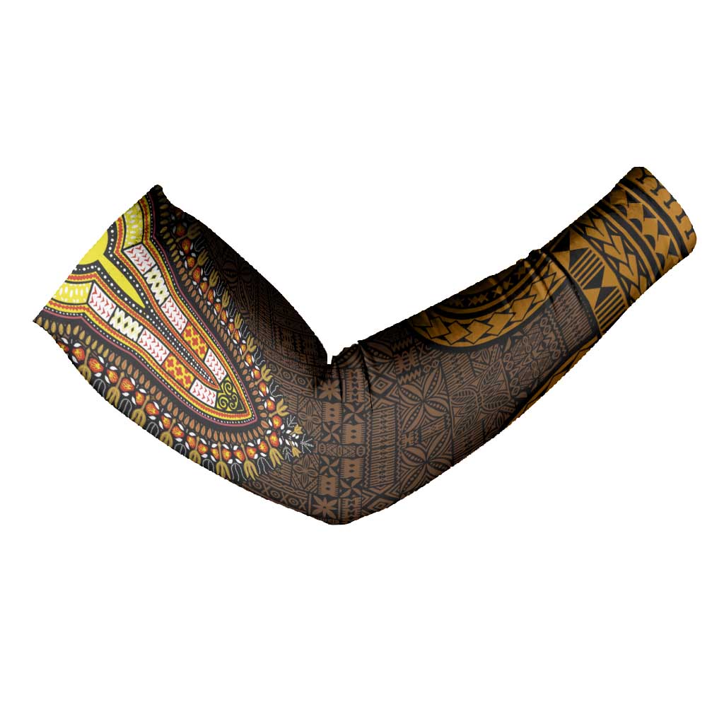 Gold Dashiki and Tapa Pattern Arm Sleeves Africa-Polynesia Together Culture
