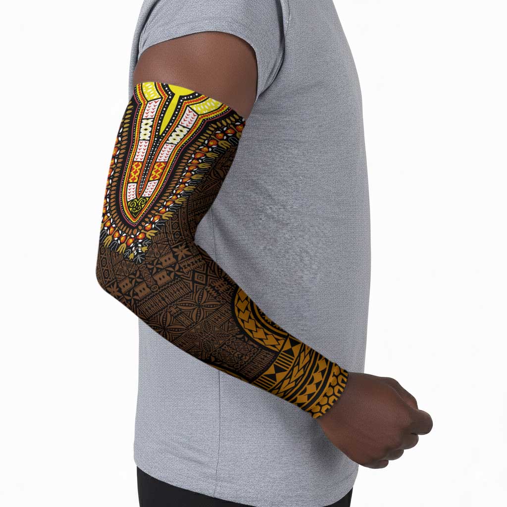 Gold Dashiki and Tapa Pattern Arm Sleeves Africa-Polynesia Together Culture