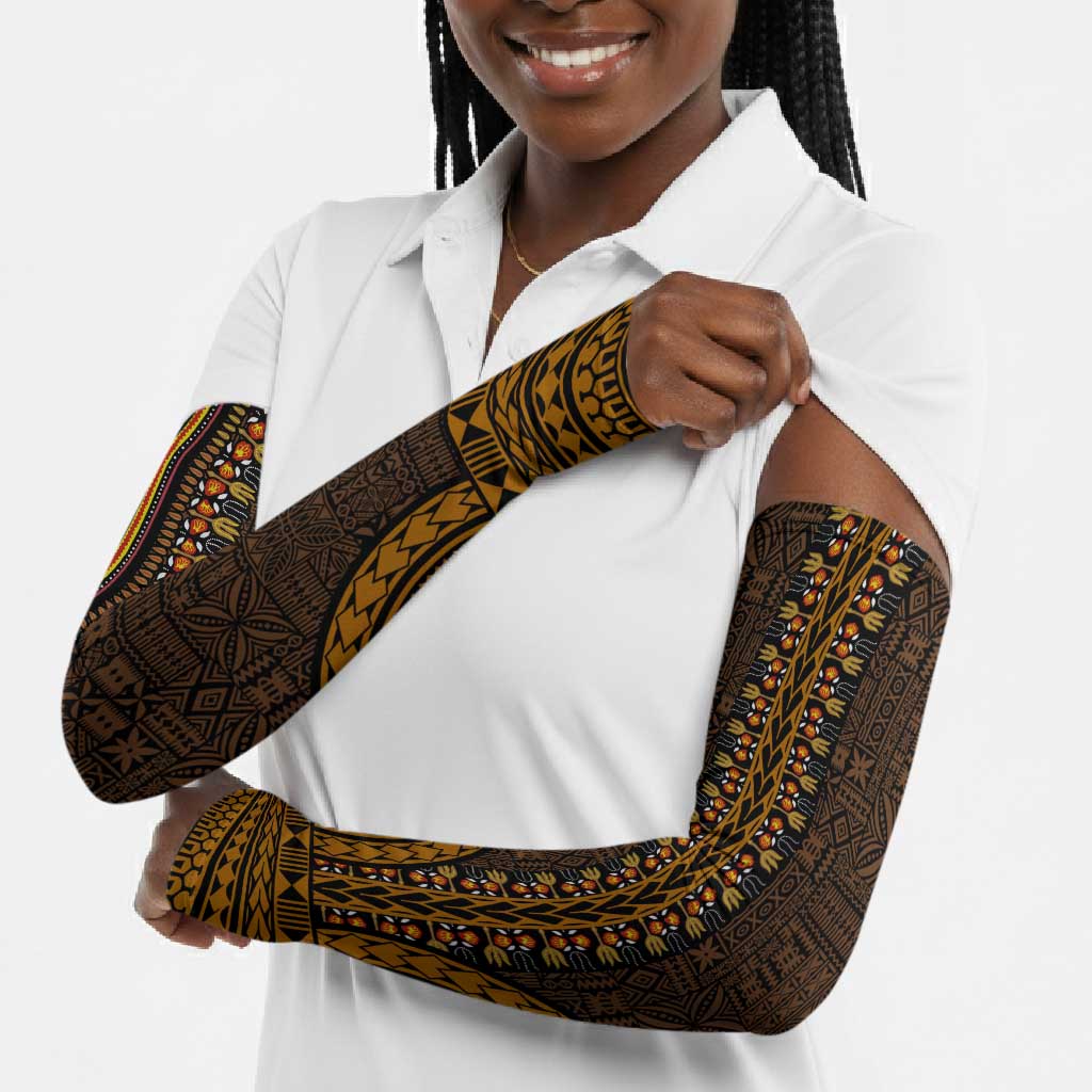 Gold Dashiki and Tapa Pattern Arm Sleeves Africa-Polynesia Together Culture