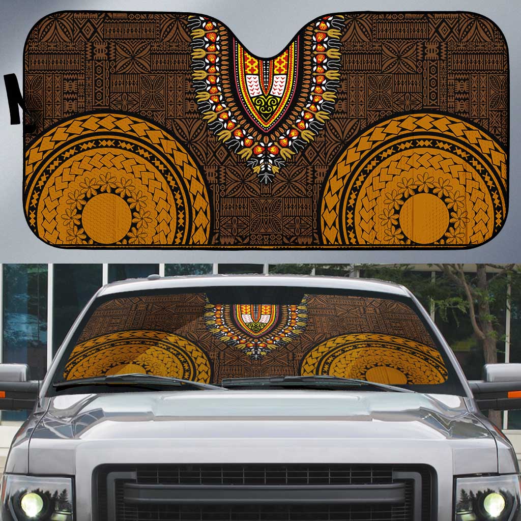 Gold Dashiki and Tapa Pattern Auto Sun Shade Africa-Polynesia Together Culture