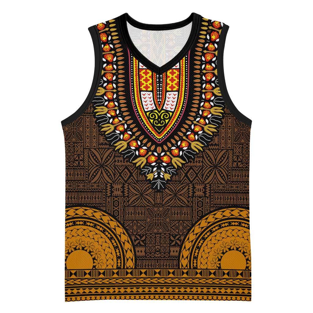 Gold Dashiki and Tapa Pattern Basketball Jersey Africa-Polynesia Together Culture LT9