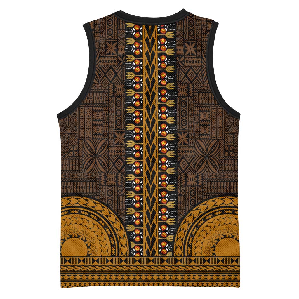 Gold Dashiki and Tapa Pattern Basketball Jersey Africa-Polynesia Together Culture LT9