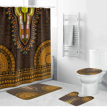 Gold Dashiki and Tapa Pattern Bathroom Set Africa-Polynesia Together Culture