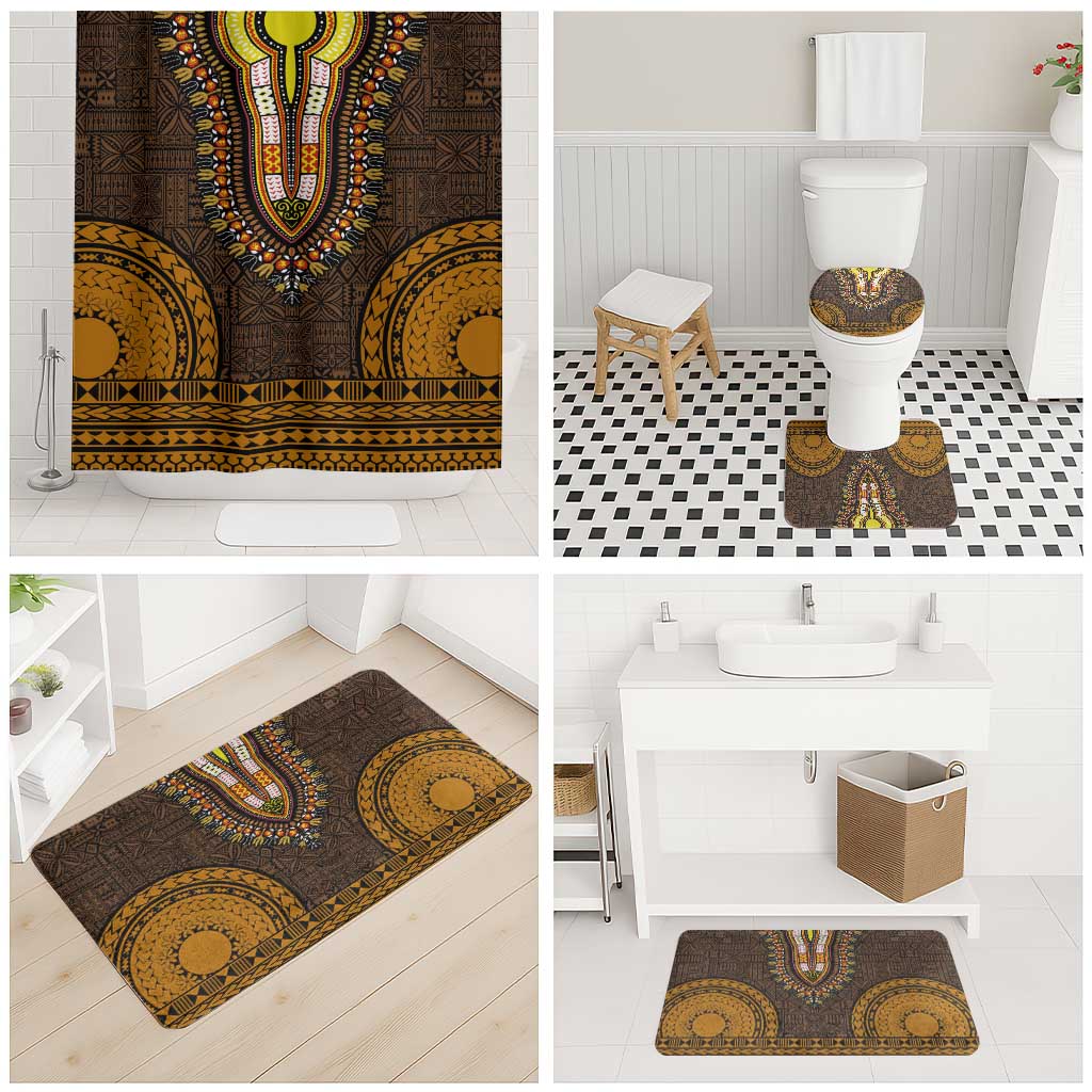 Gold Dashiki and Tapa Pattern Bathroom Set Africa-Polynesia Together Culture
