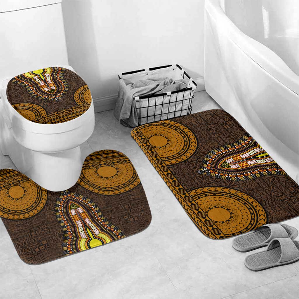 Gold Dashiki and Tapa Pattern Bathroom Set Africa-Polynesia Together Culture