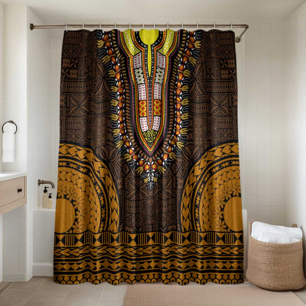 Gold Dashiki and Tapa Pattern Bathroom Set Africa-Polynesia Together Culture