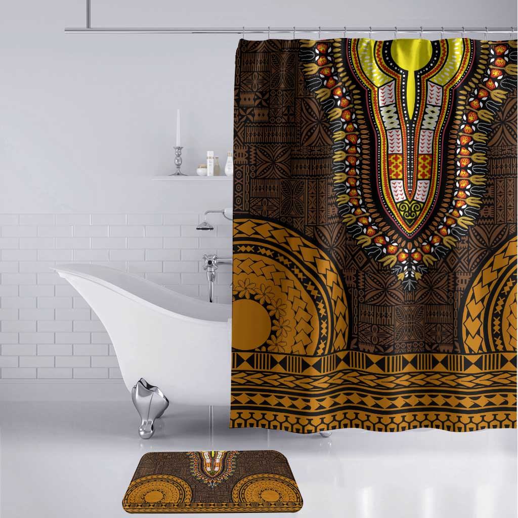 Gold Dashiki and Tapa Pattern Bathroom Set Africa-Polynesia Together Culture